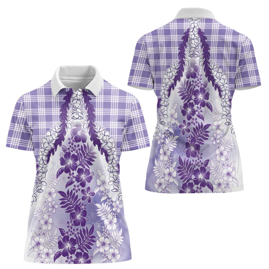 Aloha Hawaii Palaka Women Polo Shirt Purple Plumeria Lei LT05 - Polynesian Pride
