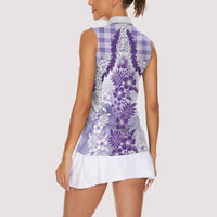 Aloha Hawaii Palaka Women Sleeveless Polo Shirt Purple Plumeria Lei - Polynesian Pride