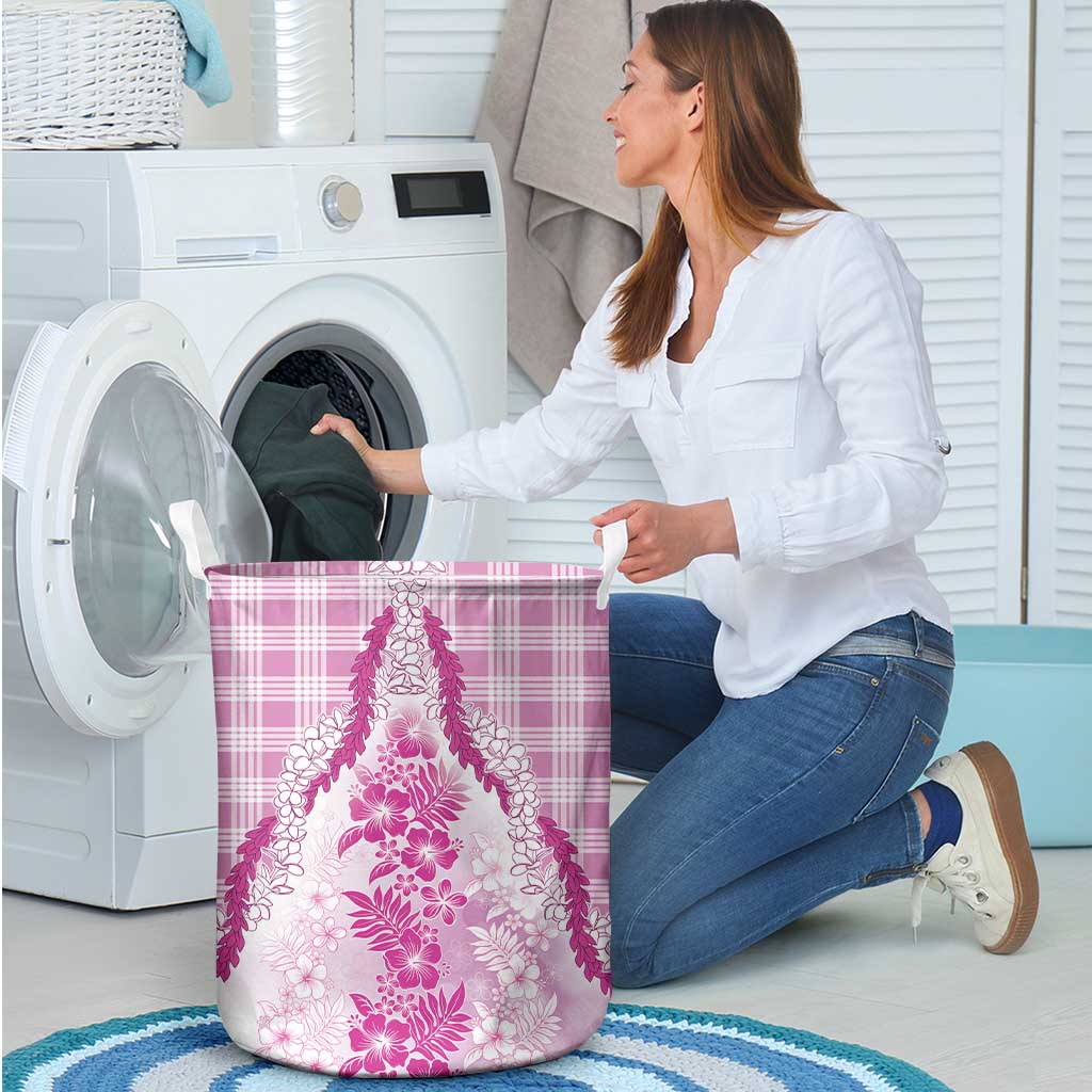 Aloha Hawaii Palaka Laundry Basket Pink Plumeria Lei - Polynesian Pride