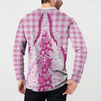 Aloha Hawaii Palaka Button Sweatshirt Pink Plumeria Lei - Polynesian Pride