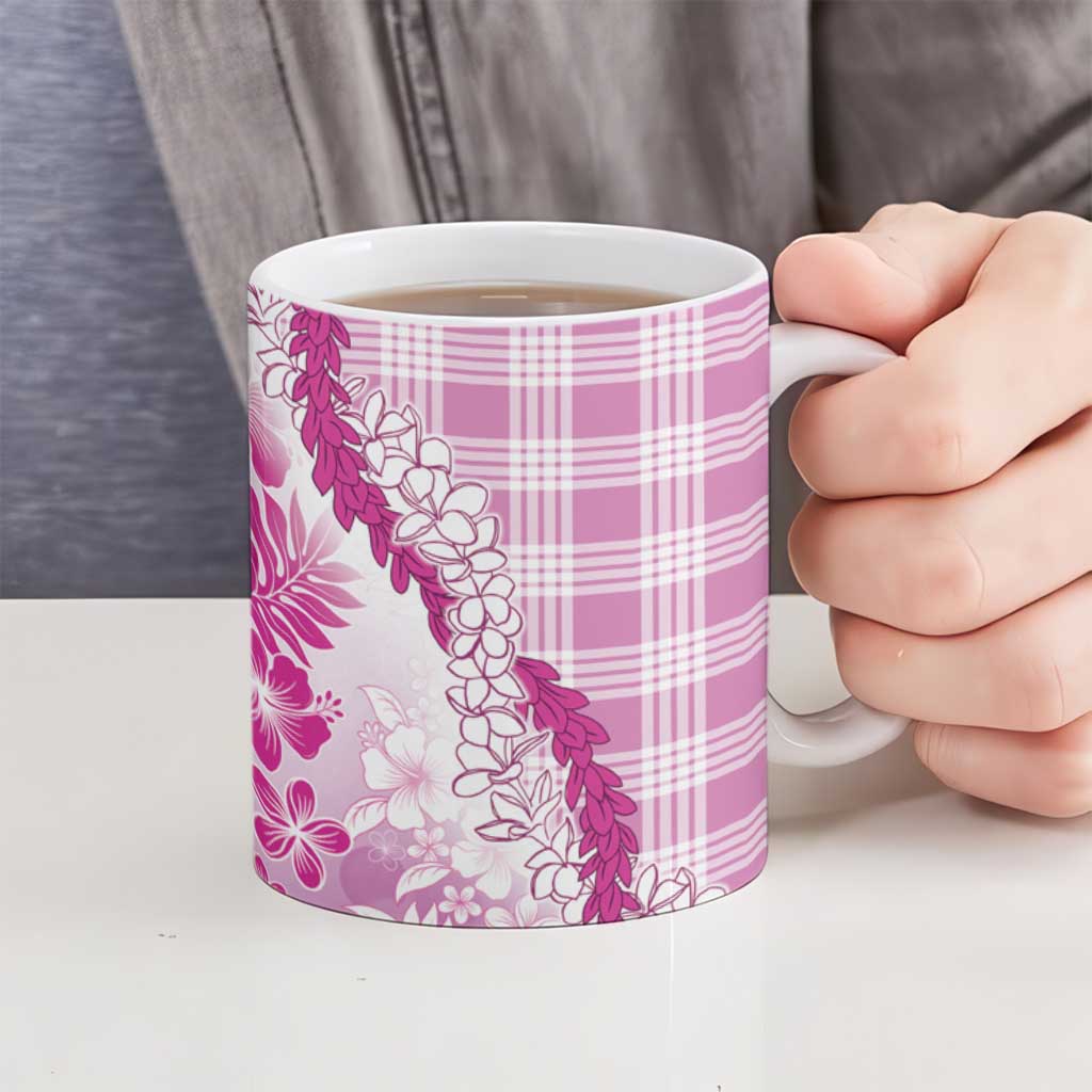 Aloha Hawaii Palaka Ceramic Mug Pink Plumeria Lei - Polynesian Pride