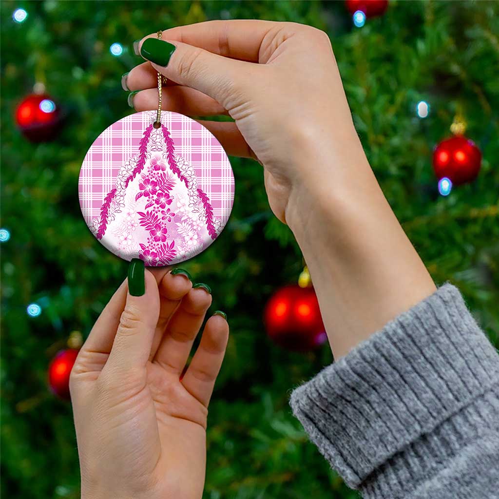 Aloha Hawaii Palaka Ceramic Ornament Pink Plumeria Lei - Polynesian Pride