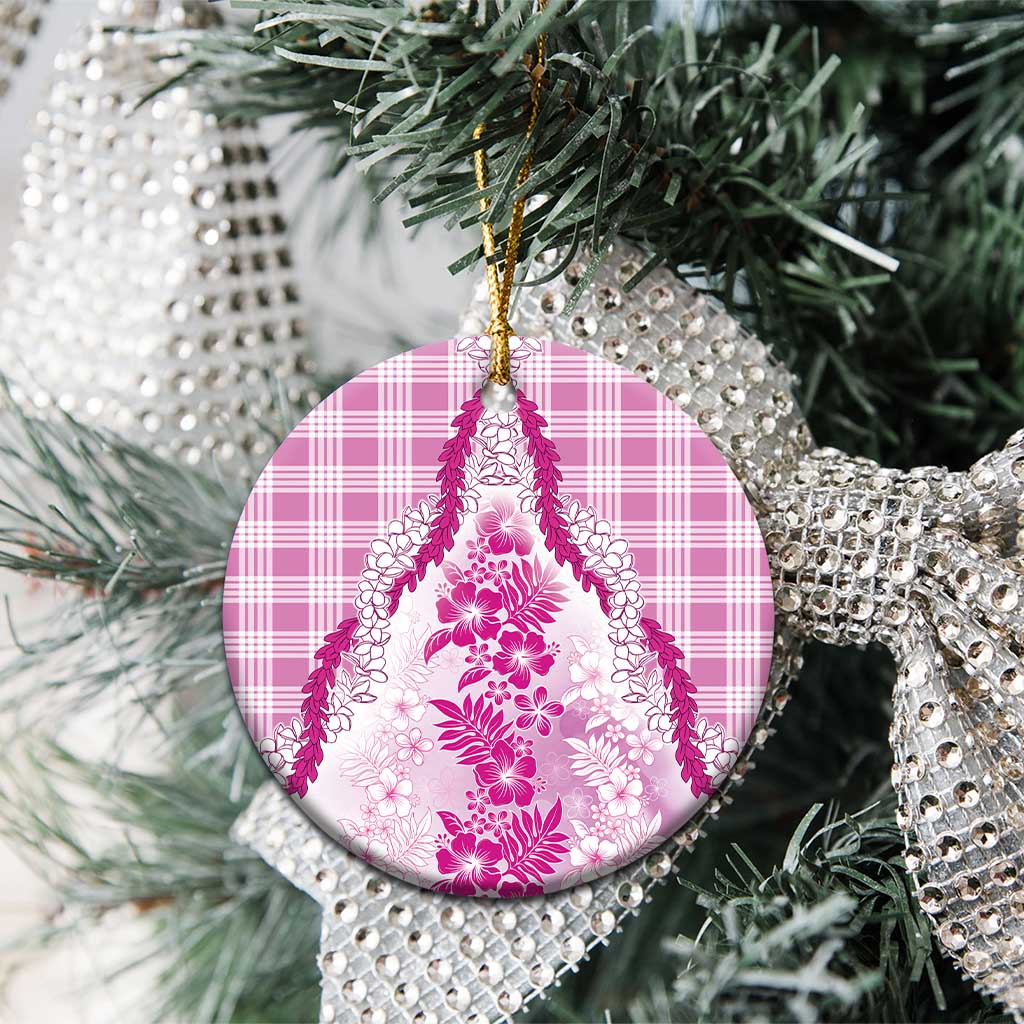 Aloha Hawaii Palaka Ceramic Ornament Pink Plumeria Lei - Polynesian Pride