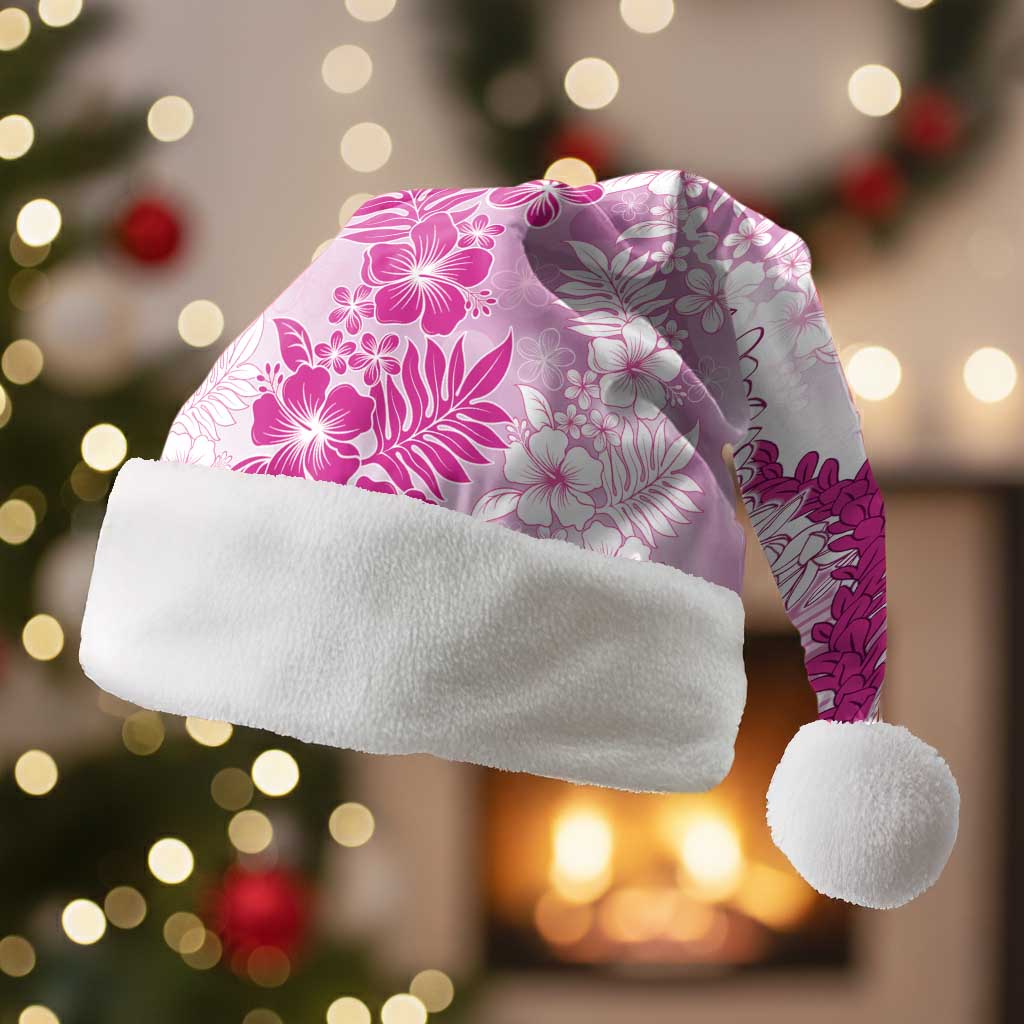 Aloha Hawaii Palaka Christmas Santa Hat Pink Plumeria Lei - Polynesian Pride