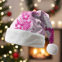 Aloha Hawaii Palaka Christmas Santa Hat Pink Plumeria Lei - Polynesian Pride