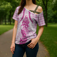 Aloha Hawaii Palaka Cross Shoulder Shirt Pink Plumeria Lei - Polynesian Pride