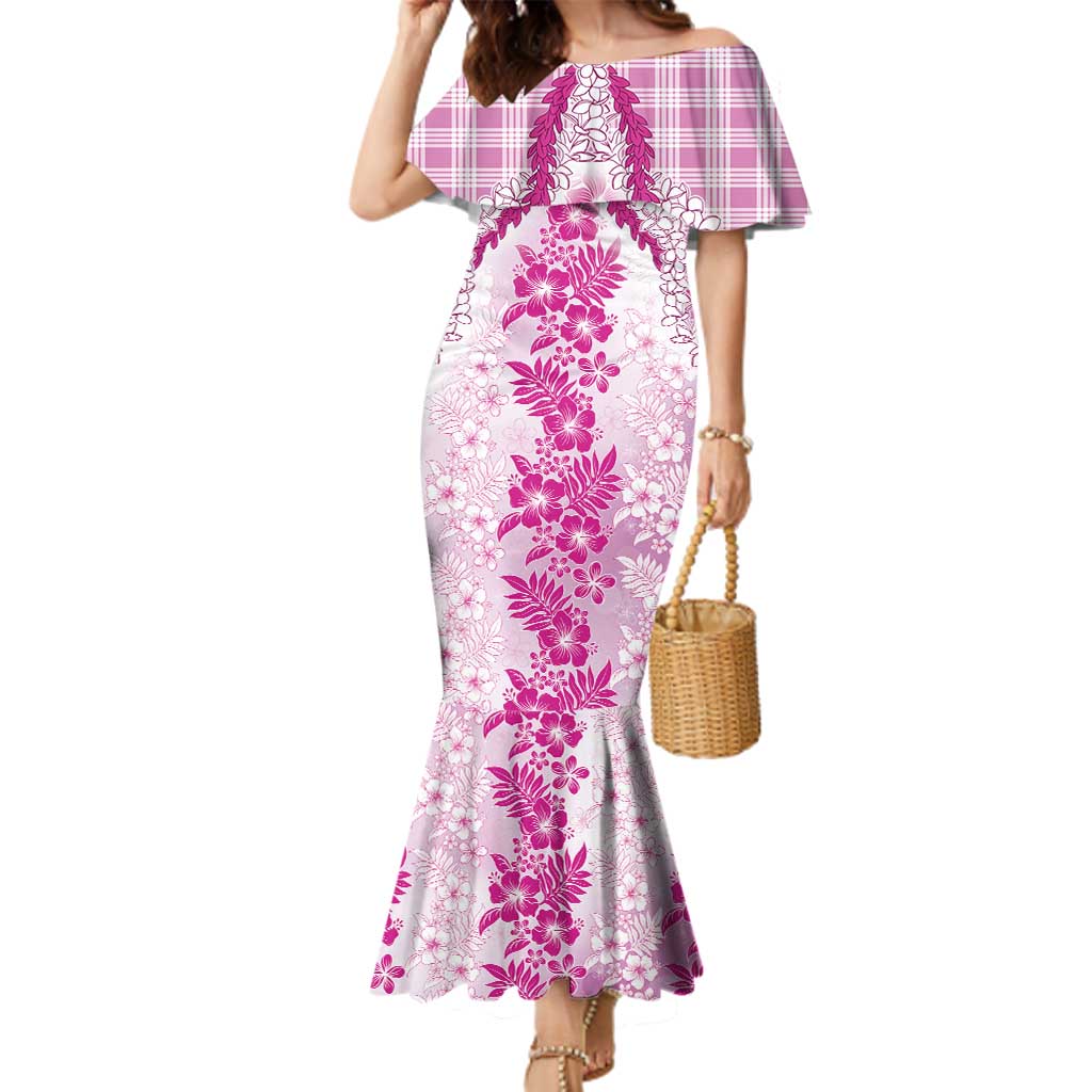 Aloha Hawaii Palaka Family Matching Mermaid Dress and Hawaiian Shirt Pink Plumeria Lei LT05 Mom's Dress Pink - Polynesian Pride