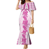 Aloha Hawaii Palaka Family Matching Mermaid Dress and Hawaiian Shirt Pink Plumeria Lei LT05 Mom's Dress Pink - Polynesian Pride