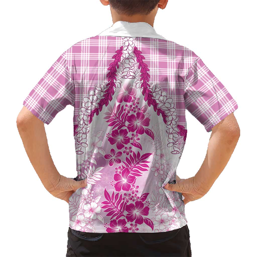 Aloha Hawaii Palaka Family Matching Off Shoulder Maxi Dress and Hawaiian Shirt Pink Plumeria Lei LT05 - Polynesian Pride