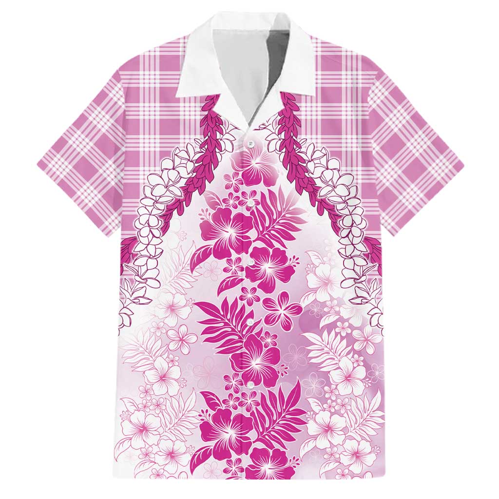Aloha Hawaii Palaka Family Matching Off Shoulder Maxi Dress and Hawaiian Shirt Pink Plumeria Lei LT05 Dad's Shirt - Short Sleeve Pink - Polynesian Pride