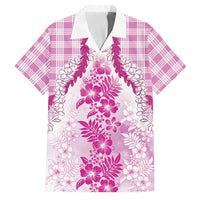 Aloha Hawaii Palaka Family Matching Off Shoulder Maxi Dress and Hawaiian Shirt Pink Plumeria Lei LT05 Dad's Shirt - Short Sleeve Pink - Polynesian Pride