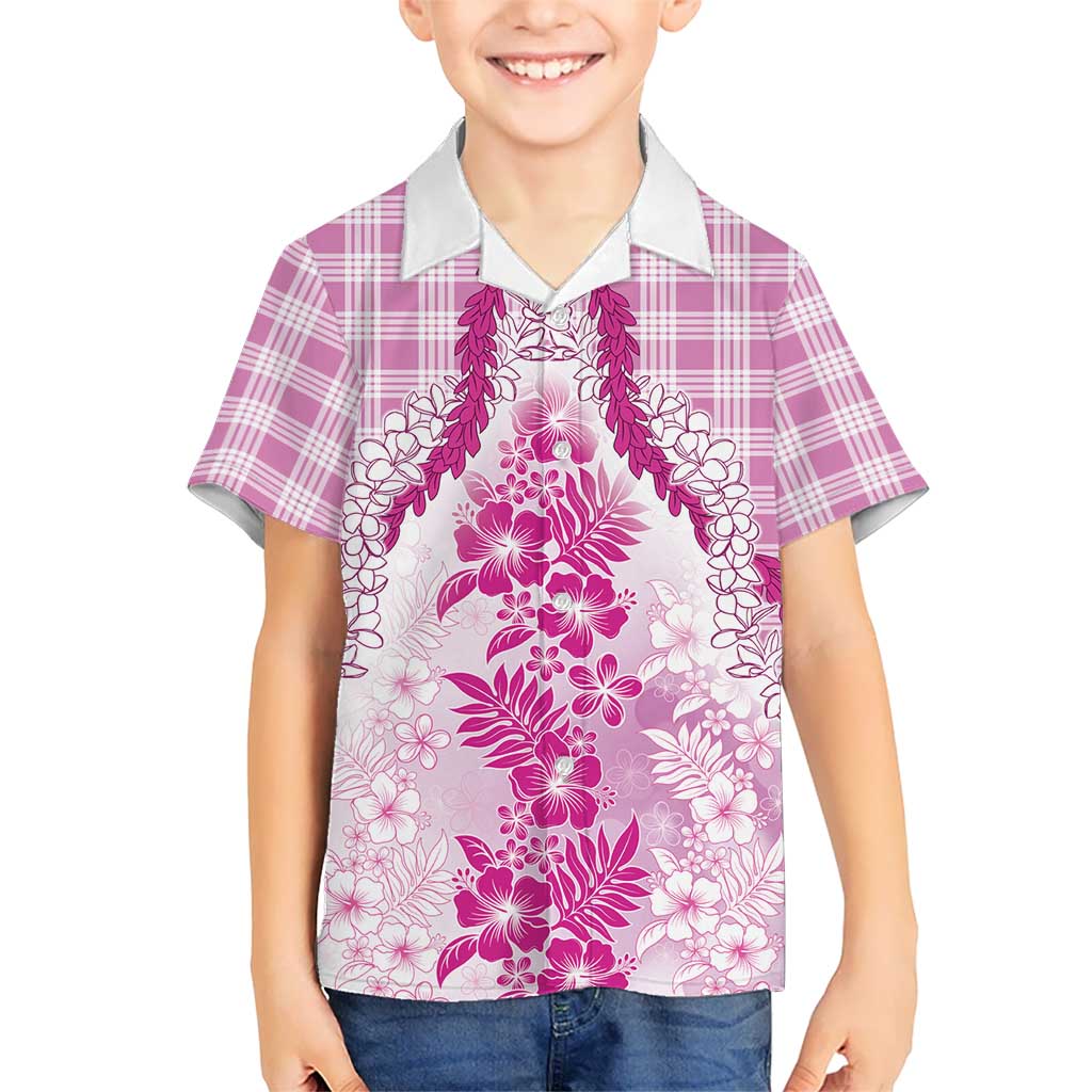 Aloha Hawaii Palaka Family Matching Puletasi and Hawaiian Shirt Pink Plumeria Lei LT05 Son's Shirt Pink - Polynesian Pride