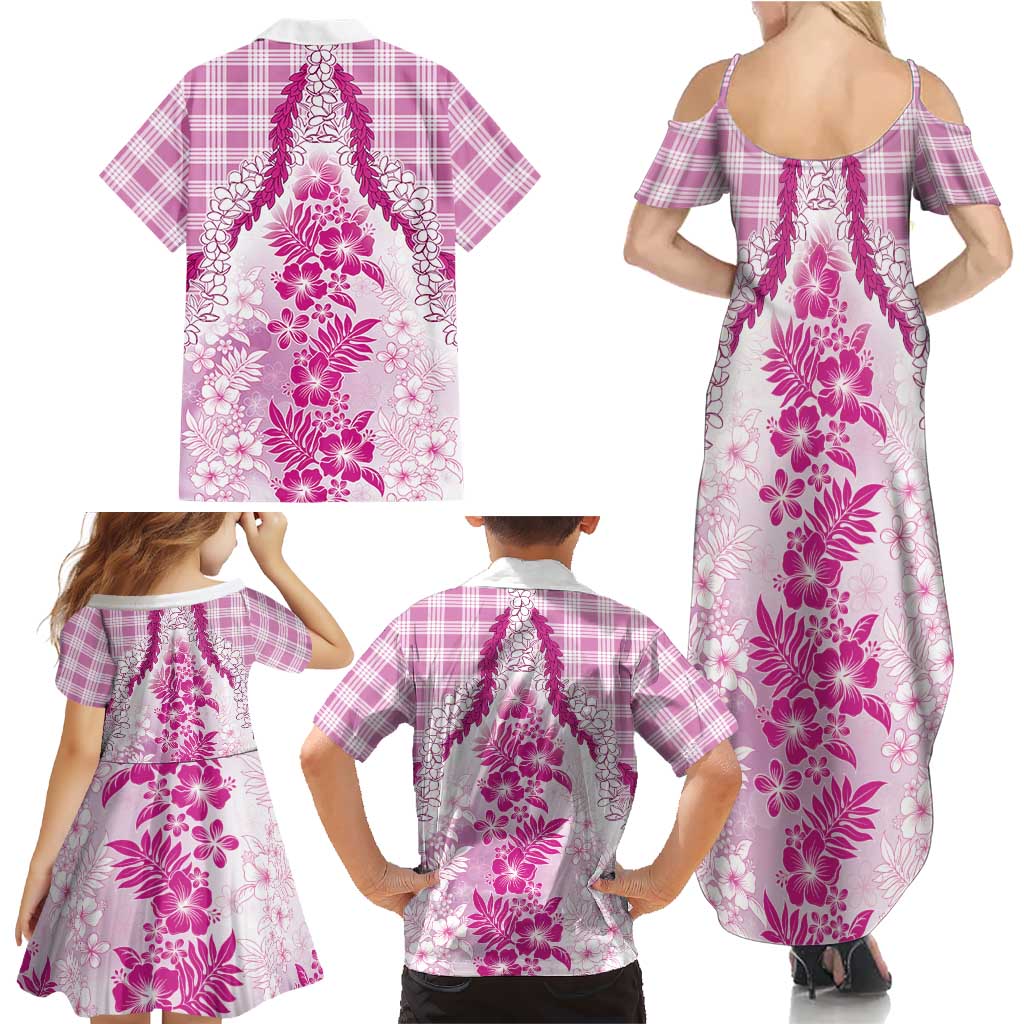 Aloha Hawaii Palaka Family Matching Summer Maxi Dress and Hawaiian Shirt Pink Plumeria Lei LT05 - Polynesian Pride