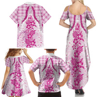Aloha Hawaii Palaka Family Matching Summer Maxi Dress and Hawaiian Shirt Pink Plumeria Lei LT05 - Polynesian Pride