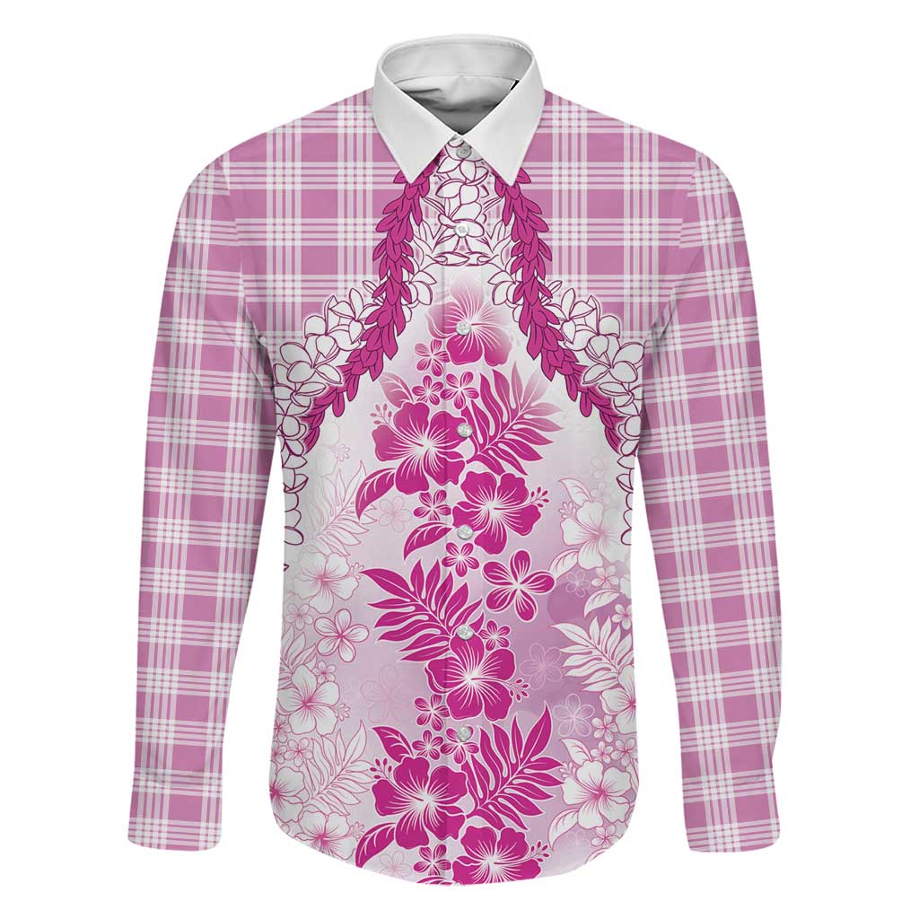 Aloha Hawaii Palaka Family Matching Summer Maxi Dress and Hawaiian Shirt Pink Plumeria Lei LT05 Dad's Shirt - Long Sleeve Pink - Polynesian Pride