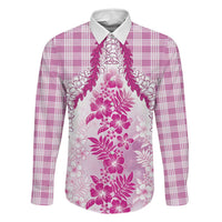 Aloha Hawaii Palaka Family Matching Summer Maxi Dress and Hawaiian Shirt Pink Plumeria Lei LT05 Dad's Shirt - Long Sleeve Pink - Polynesian Pride