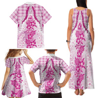 Aloha Hawaii Palaka Family Matching Tank Maxi Dress and Hawaiian Shirt Pink Plumeria Lei LT05 - Polynesian Pride