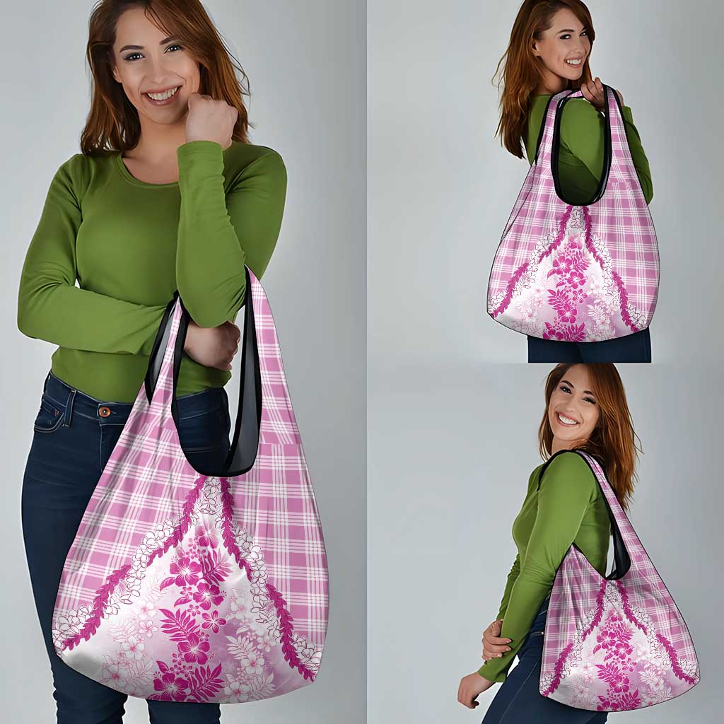 Aloha Hawaii Palaka Grocery Bag Pink Plumeria Lei - Polynesian Pride
