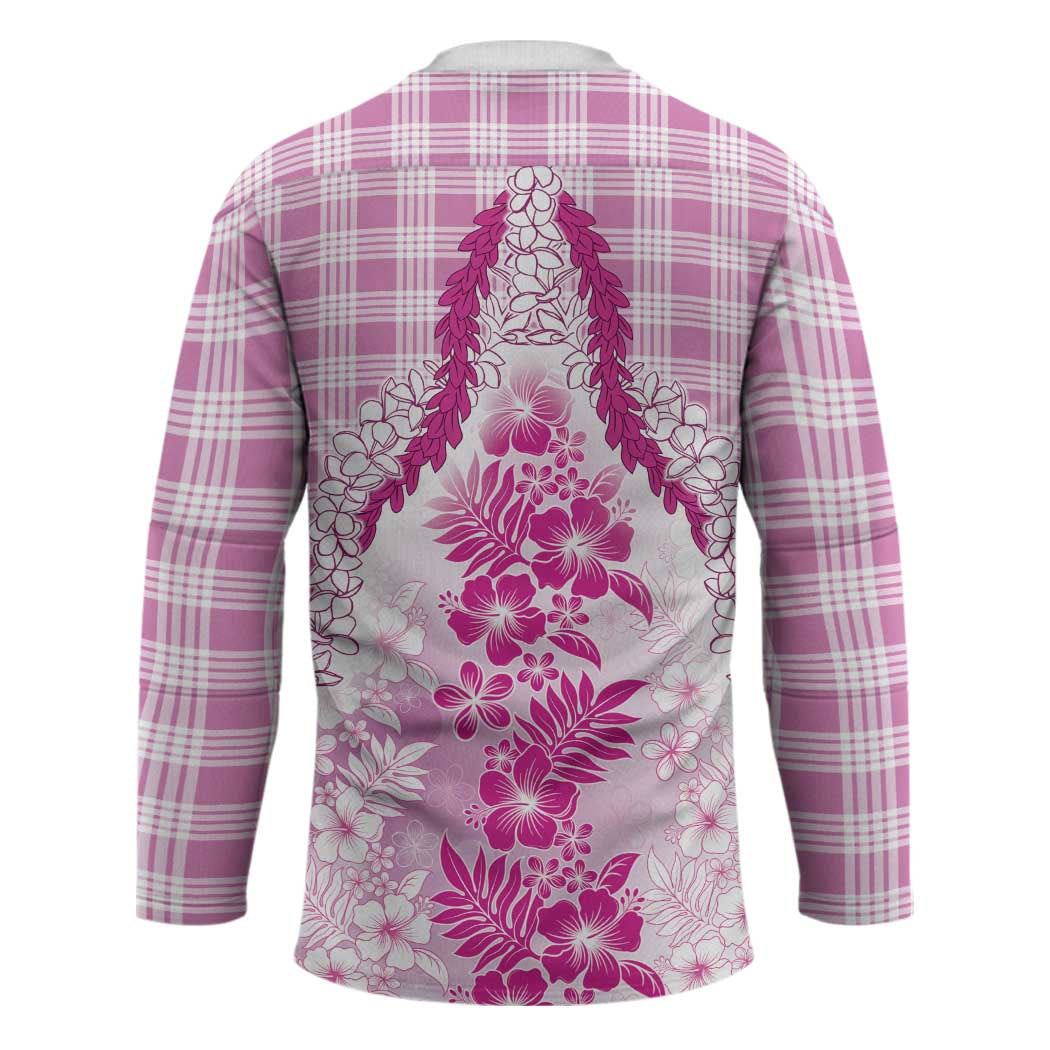 Aloha Hawaii Palaka Hockey Jersey Pink Plumeria Lei - Polynesian Pride
