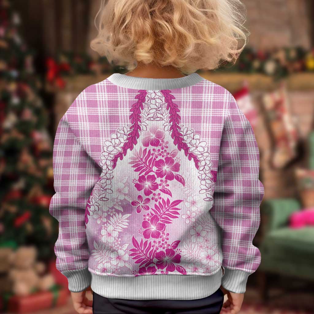 Aloha Hawaii Palaka Kid Ugly Christmas Sweater Pink Plumeria Lei - Polynesian Pride