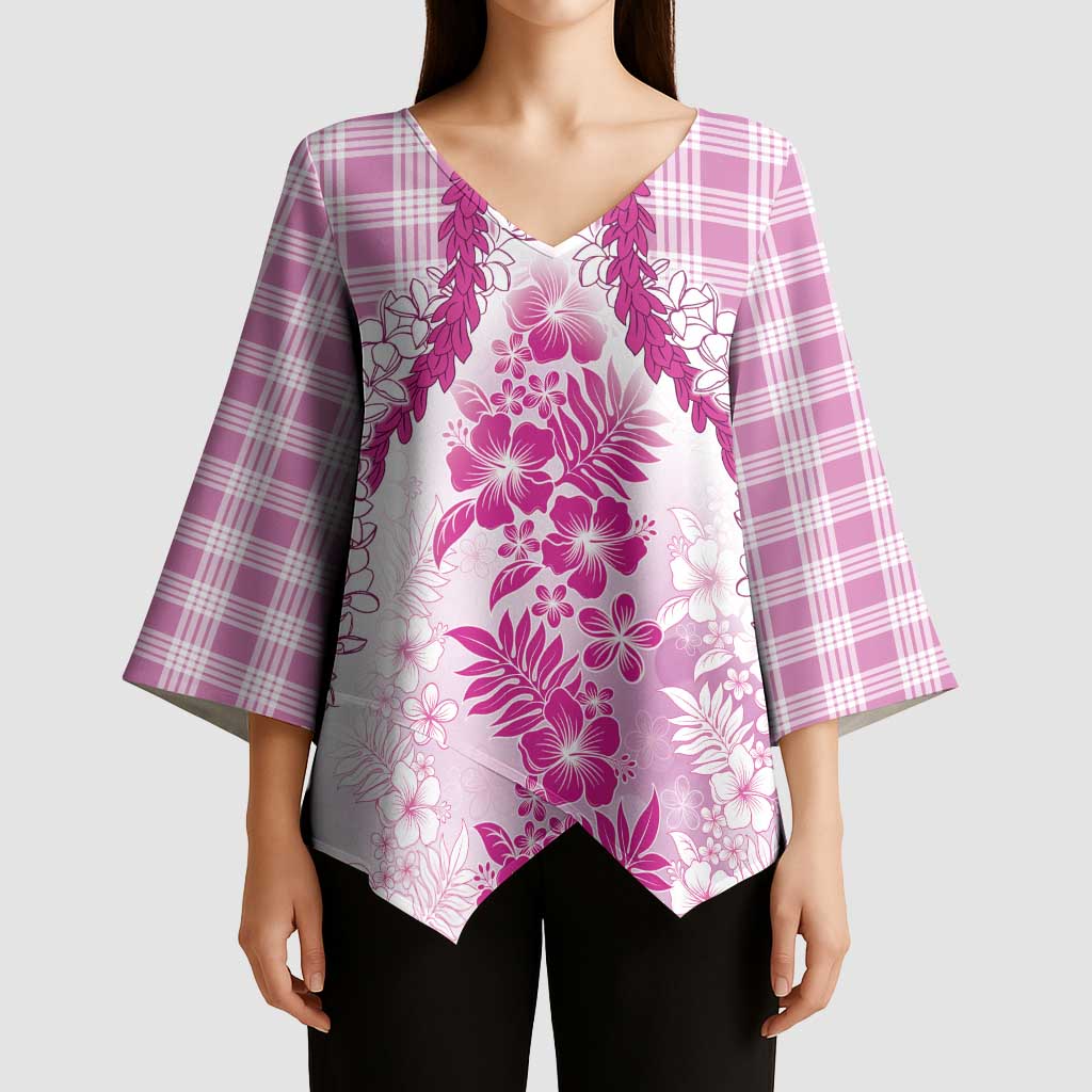 Aloha Hawaii Palaka Kimono Sleeve Blouse Pink Plumeria Lei - Polynesian Pride