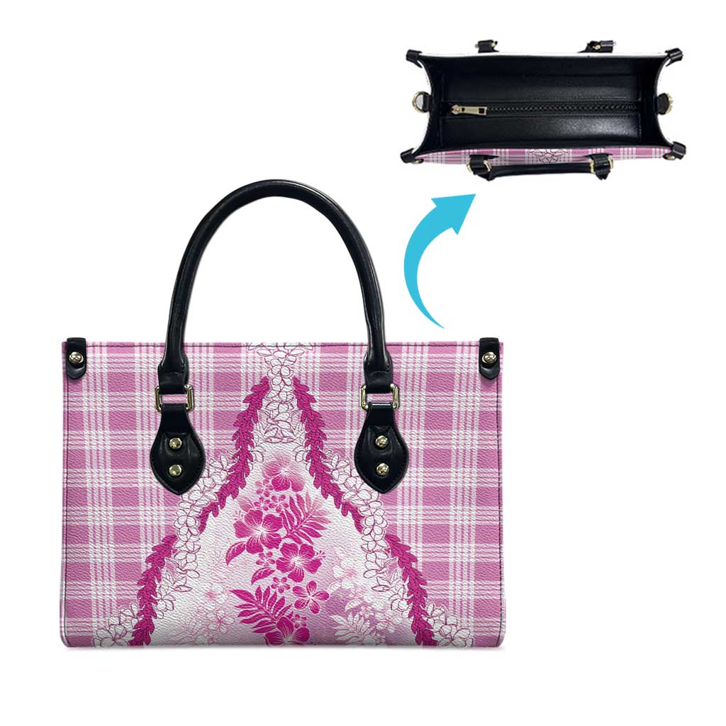 Aloha Hawaii Palaka Leather Bag Pink Plumeria Lei - Polynesian Pride