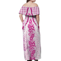 Aloha Hawaii Palaka Off Shoulder Maxi Dress Pink Plumeria Lei - Polynesian Pride