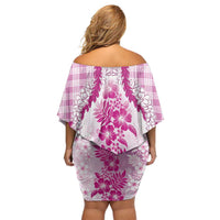 Aloha Hawaii Palaka Off Shoulder Short Dress Pink Plumeria Lei - Polynesian Pride