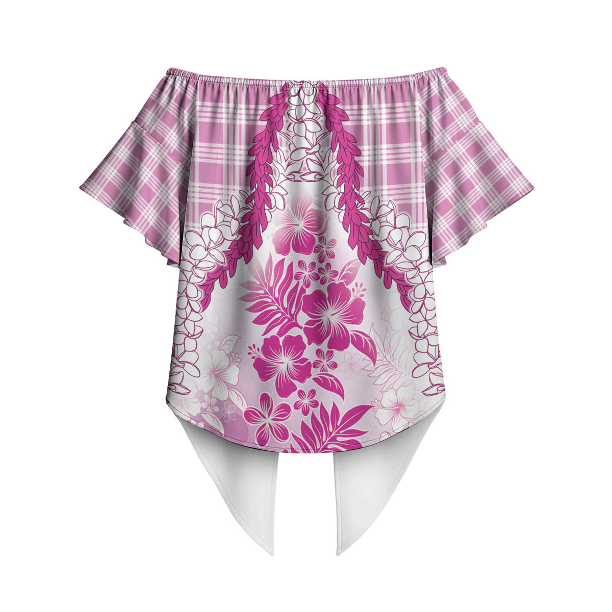 Aloha Hawaii Palaka Off Shoulder Wrap Waist Top Pink Plumeria Lei LT05 - Polynesian Pride