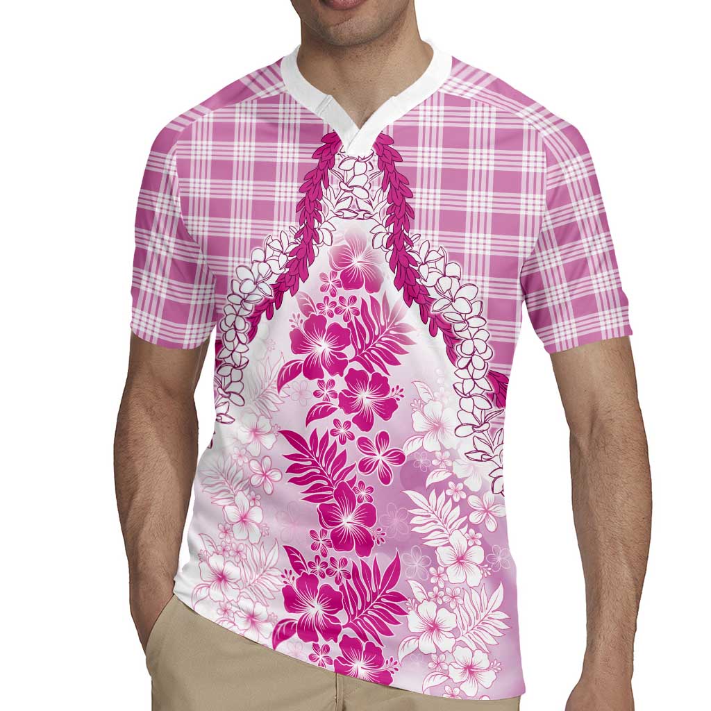 Aloha Hawaii Palaka Rugby Jersey Pink Plumeria Lei - Polynesian Pride