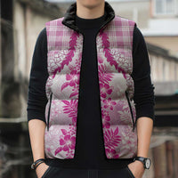 Aloha Hawaii Palaka Sleeveless Puffer Jacket Pink Plumeria Lei - Polynesian Pride