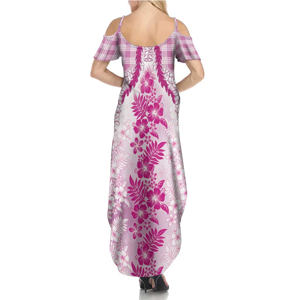 Aloha Hawaii Palaka Summer Maxi Dress Pink Plumeria Lei - Polynesian Pride