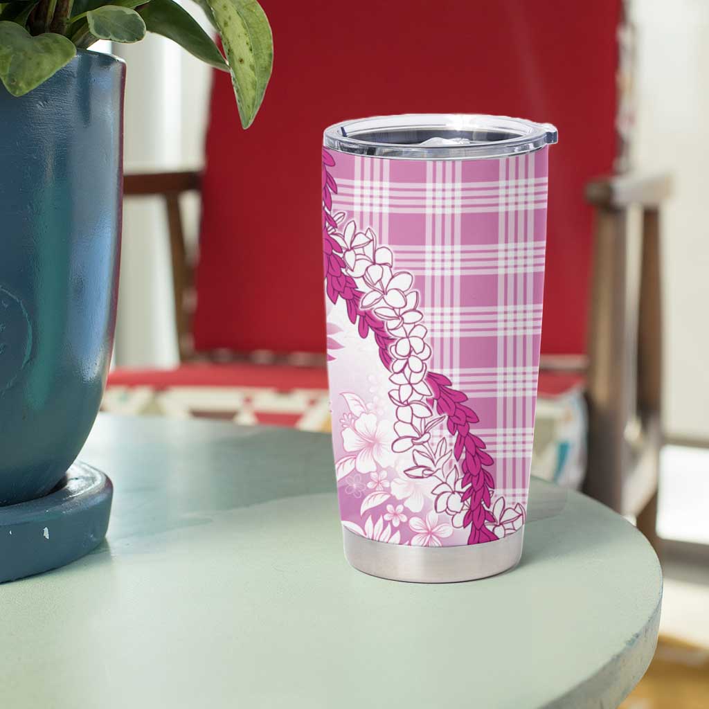 Aloha Hawaii Palaka Tumbler Cup Pink Plumeria Lei - Polynesian Pride