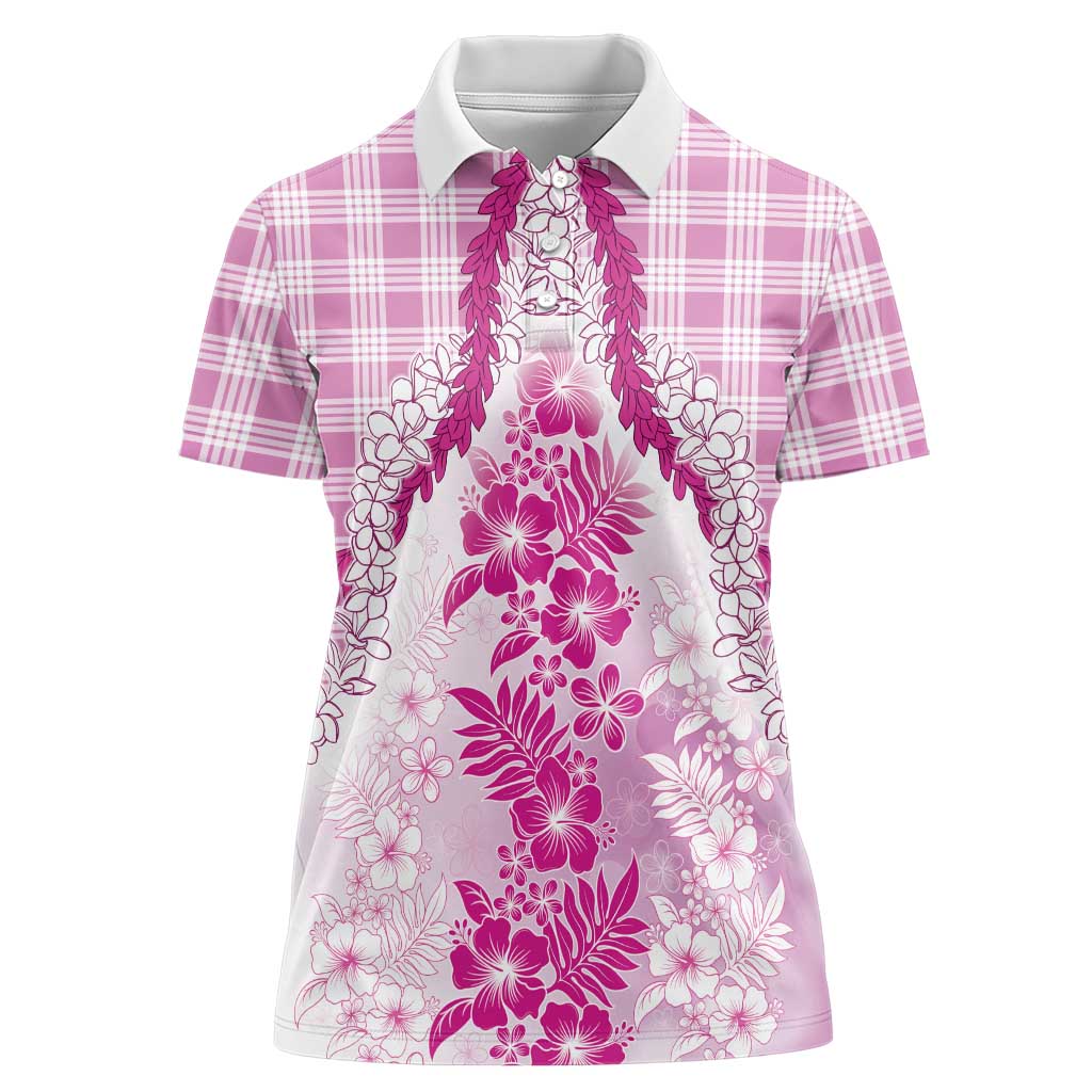 Aloha Hawaii Palaka Women Polo Shirt Pink Plumeria Lei - Polynesian Pride