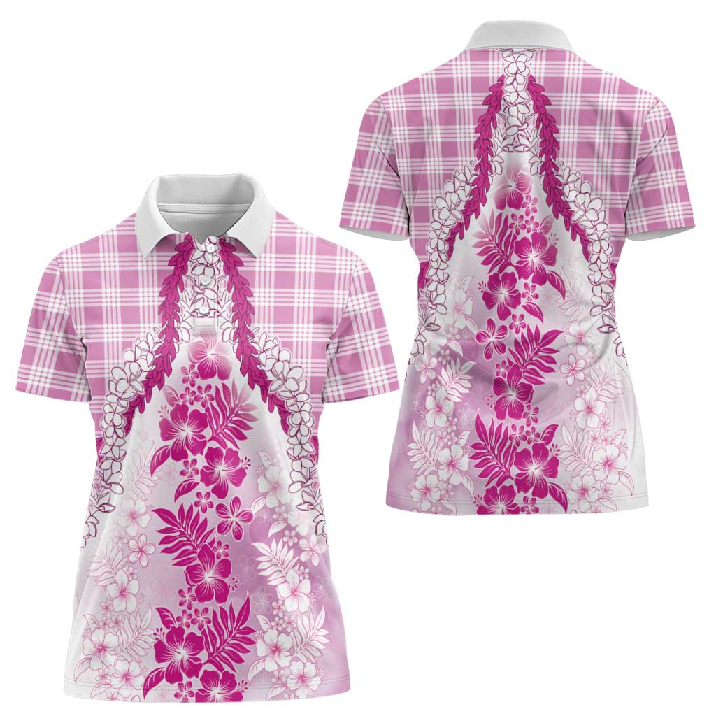 Aloha Hawaii Palaka Women Polo Shirt Pink Plumeria Lei - Polynesian Pride