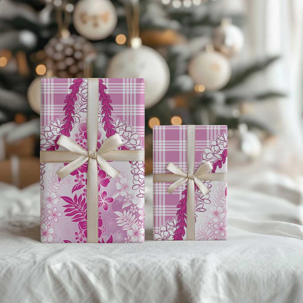 Aloha Hawaii Palaka Wrapping Paper Pink Plumeria Lei