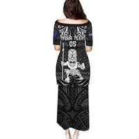 Custom New Zealand Maori Taiaha Family Matching Puletasi and Hawaiian Shirt Tiki Warrior Black LT05 - Polynesian Pride