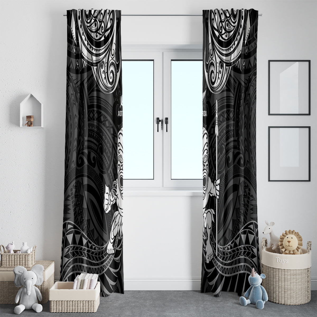 New Zealand Maori Taiaha Window Curtain Tiki Warrior Black LT05 - Polynesian Pride