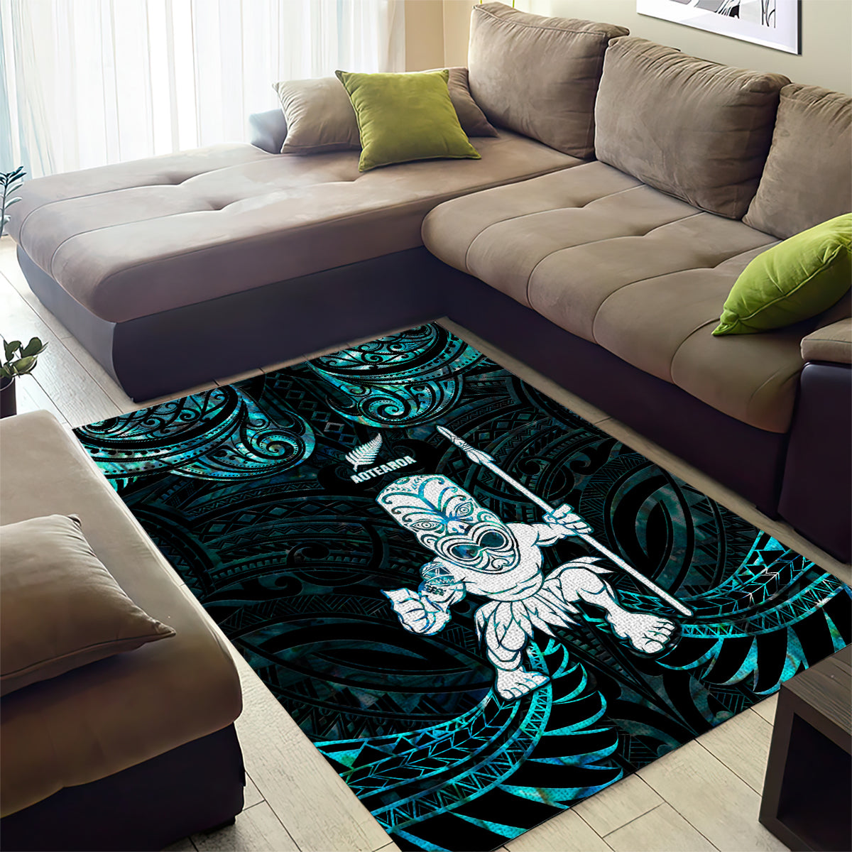 New Zealand Maori Taiaha Area Rug Tiki Warrior Paua Shell LT05 - Polynesian Pride