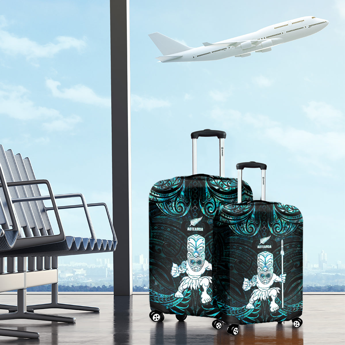 New Zealand Maori Taiaha Luggage Cover Tiki Warrior Paua Shell LT05 - Polynesian Pride