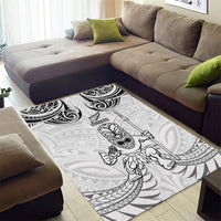 New Zealand Maori Taiaha Area Rug Tiki Warrior White LT05 - Polynesian Pride