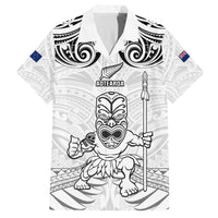 Custom New Zealand Maori Taiaha Family Matching Long Sleeve Bodycon Dress and Hawaiian Shirt Tiki Warrior White LT05 Dad's Shirt - Short Sleeve White - Polynesian Pride