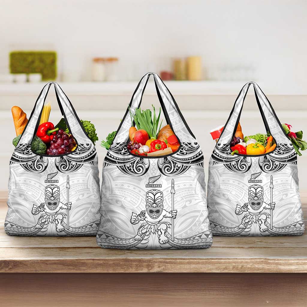 New Zealand Maori Taiaha Grocery Bag Tiki Warrior White