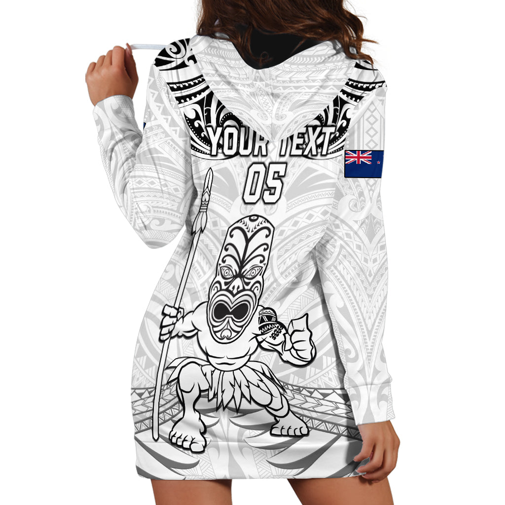 Custom New Zealand Maori Taiaha Hoodie Dress Tiki Warrior White LT05 - Polynesian Pride