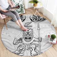 New Zealand Maori Taiaha Round Carpet Tiki Warrior White LT05 - Polynesian Pride