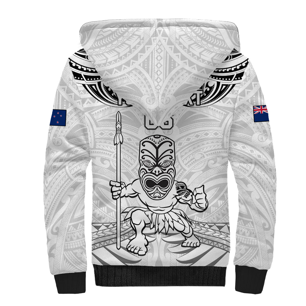 Custom New Zealand Maori Taiaha Sherpa Hoodie Tiki Warrior White LT05 - Polynesian Pride