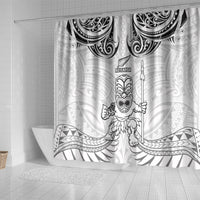 New Zealand Maori Taiaha Shower Curtain Tiki Warrior White LT05 - Polynesian Pride
