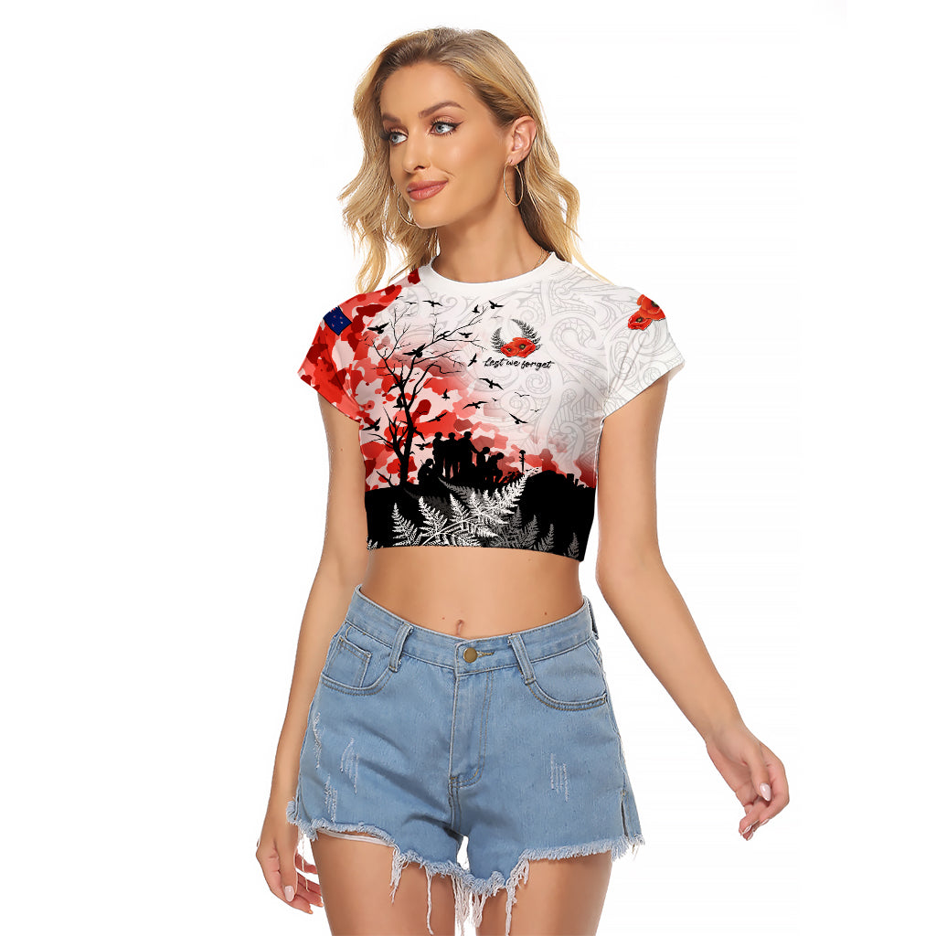 Kei Wareware Tatou New Zealand ANZAC Day Raglan Cropped T Shirt Lest We Forget LT05 Female White - Polynesian Pride