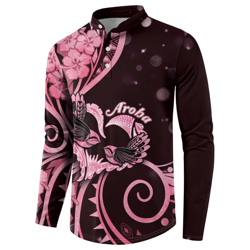 New Zealand Valentine Button Sweatshirt Aroha Sweet Pink Piwakawaka