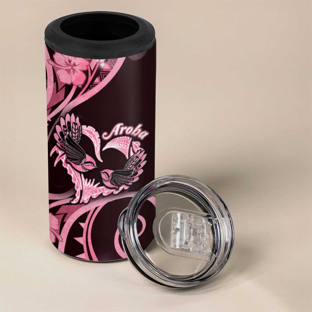 New Zealand Valentine 4 in 1 Can Cooler Tumbler Aroha Sweet Pink Piwakawaka LT05 - Polynesian Pride